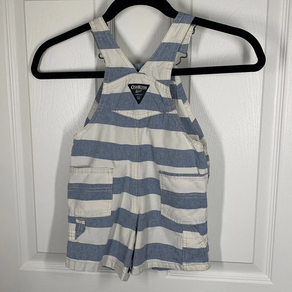 Oshkosh B’gosh white and blue striped overalls 18 months